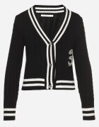 studio eleven Cardigan Negru din Bumbac Ornat cu Benzi Perle și Zirconii Liasha