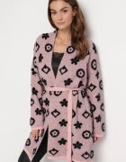 studio eleven Cardigan Roz cu Model Grafic Floral și Cordon Legat Juulia