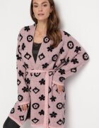 studio eleven Cardigan Roz cu Model Grafic Floral și Cordon Legat Juulia