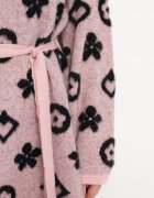 studio eleven Cardigan Roz cu Model Grafic Floral și Cordon Legat Juulia