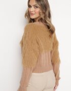 studio eleven Cardigan Scurt Maro Decorat cu Tricot Pufos Sacia