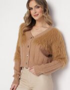 studio eleven Cardigan Scurt Maro Decorat cu Tricot Pufos Sacia