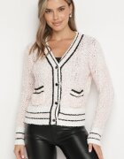 studio eleven Cardigan scurt roz cu nasturi din viscoză cu dungi și nasturi decorativi Lialana