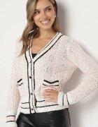 studio eleven Cardigan scurt roz cu nasturi din viscoză cu dungi și nasturi decorativi Lialana