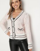 studio eleven Cardigan scurt roz cu nasturi din viscoză cu dungi și nasturi decorativi Lialana
