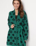 studio eleven Cardigan Verde cu Model Floral Grafic și Curea Legată Juulia