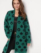 studio eleven Cardigan Verde cu Model Floral Grafic și Curea Legată Juulia