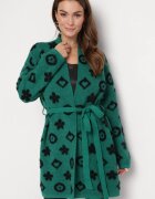 studio eleven Cardigan Verde cu Model Floral Grafic și Curea Legată Juulia
