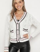 studio eleven Kardigan Bej Scurt cu nasturi din viscoză cu dungi și nasturi decorativi Lialana