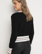 studio eleven Kardigan Negru Scurt Deschis cu Viscoză cu Dungi și Nasturi Decorativi Lialana