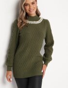 studio eleven Maletă tricotată Verde închis cu model în relief decorativ mâneci bufante și perle Velurion