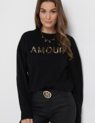 studio eleven Pulover Negru cu inscripție Amour și decolteu rotund Satrise