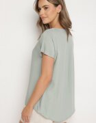 Sublevel Bluză din Viscoză Verde Deschis cu Croială Tip Liliac și cu Pliu Decorativ Pasandria