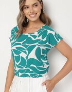 Sublevel Bluză din viscoză verde închis cu croială tip liliac cu imprimeu floral Flemira