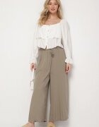 Sublevel Pantaloni Verde închis din Viscoză cu croială largă decorați cu șnur Natamia