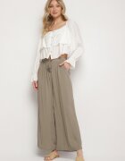 Sublevel Pantaloni Verde închis din Viscoză cu croială largă decorați cu șnur Natamia