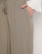 Sublevel Pantaloni Verde închis din Viscoză cu croială largă decorați cu șnur Natamia