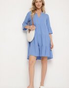 Sublevel Rochie Albastră Cloș din Viscoză cu Volane Izleia
