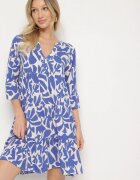 Sublevel Rochie Albastră Viscoză Evazată cu Model Abstract Liracalia