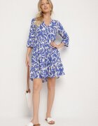 Sublevel Rochie Albastră Viscoză Evazată cu Model Abstract Liracalia