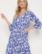 Sublevel Rochie Albastră Viscoză Evazată cu Model Abstract Liracalia