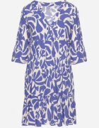 Sublevel Rochie Albastră Viscoză Evazată cu Model Abstract Liracalia