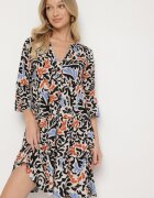 Sublevel Rochie cloș din vâscoză negru-bej cu model abstract Liracalia