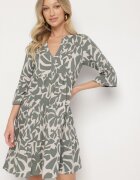 Sublevel Rochie cloș verde închisă din viscoză cu model abstract Liracalia