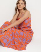 Sublevel Rochie din Vâscoză Portocaliu-Violet cu Croi Cloș și Bretele Flenore