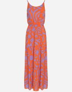 Sublevel Rochie din Vâscoză Portocaliu-Violet cu Croi Cloș și Bretele Flenore