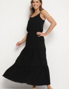 Sublevel Rochie din viscoză Neagră cu croi evazat și bretele Flenore