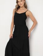 Sublevel Rochie din viscoză Neagră cu croi evazat și bretele Flenore