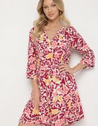 Sublevel Rochie Galben-Bordo de Viscoză Evazată cu Model Abstract Liracalia
