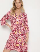 Sublevel Rochie Galben-Bordo de Viscoză Evazată cu Model Abstract Liracalia