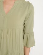 Sublevel Rochie Verde Evazată din Viscoză cu Volane Izleia