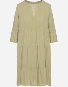 Sublevel Rochie Verde Evazată din Viscoză cu Volane Izleia