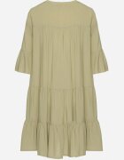 Sublevel Rochie Verde Evazată din Viscoză cu Volane Izleia