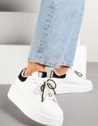 super mode Adidași Albi-Negri cu Platformă Decorați cu Lanț din Perle de Balenă