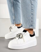super mode Adidași Albi-Negri cu Platformă Decorați cu Lanț din Perle de Balenă
