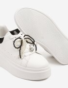 super mode Adidași Albi-Negri cu Platformă Decorați cu Lanț din Perle de Balenă