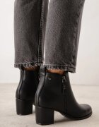 super mode Botine clasice până la gleznă cu toc gros și fermoar decorativ Loryna Negre