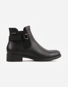 super mode Botine cu talpă joasă (tip chelsea) decorate cu dungă și cataramă Rosint Negre
