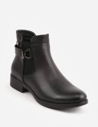 super mode Botine cu talpă joasă (tip chelsea) decorate cu dungă și cataramă Rosint Negre