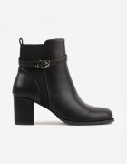 super mode Botine cu toc gros și cataramă metalică Chansa Negre