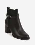 super mode Botine cu toc gros și cataramă metalică Chansa Negre