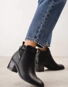 super mode Botine elegante cu toc gros cu inserție elastică și curea cu cataramă Danla Negre