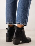 super mode Botine elegante cu toc gros cu inserție elastică și curea cu cataramă Danla Negre