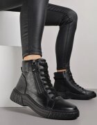 super mode Botine Negre Sportive cu carâmb șiretuit și fermoar decorativ Ezilare