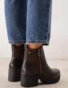 super mode Botine pe toc gros și platformă cu talpă profilată decorate cu fermoar Alverian Maro
