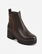 super mode Botine pe toc gros și platformă cu talpă profilată decorate cu fermoar Alverian Maro